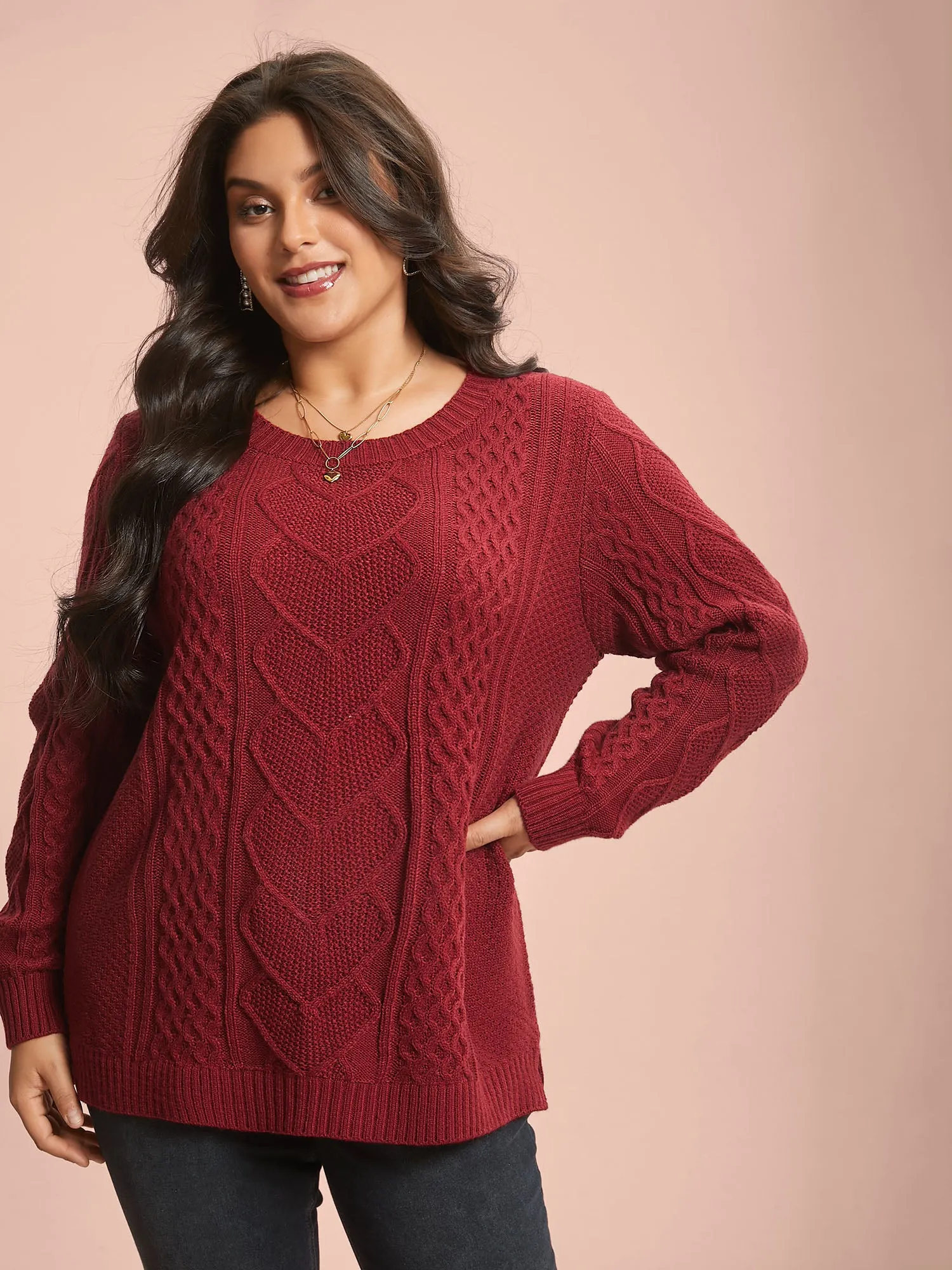 Crew Neck Split Hem Textured Pullover sold by Bloomchic product image thumbnail 3
