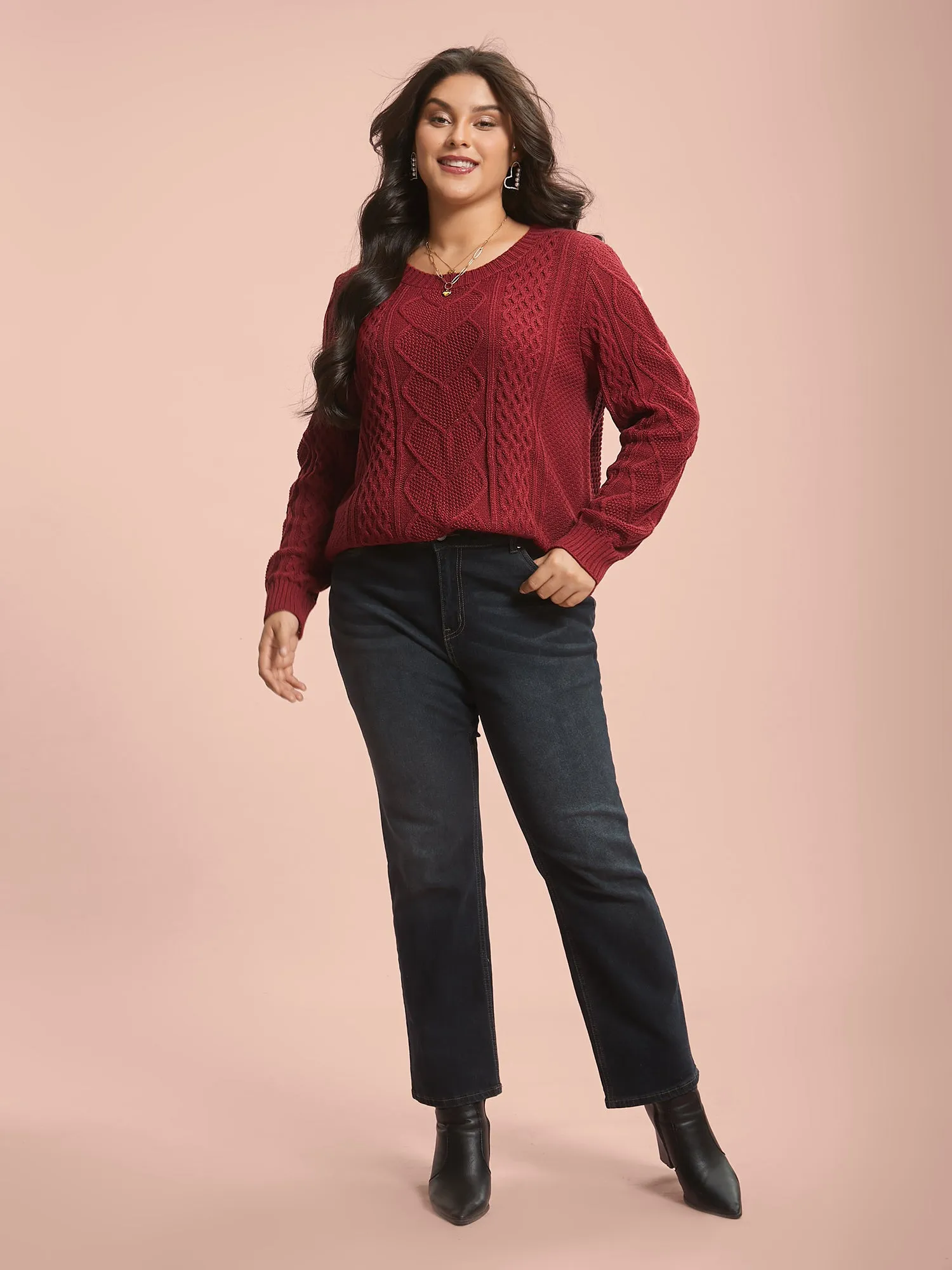 Crew Neck Split Hem Textured Pullover sold by Bloomchic product image thumbnail 4