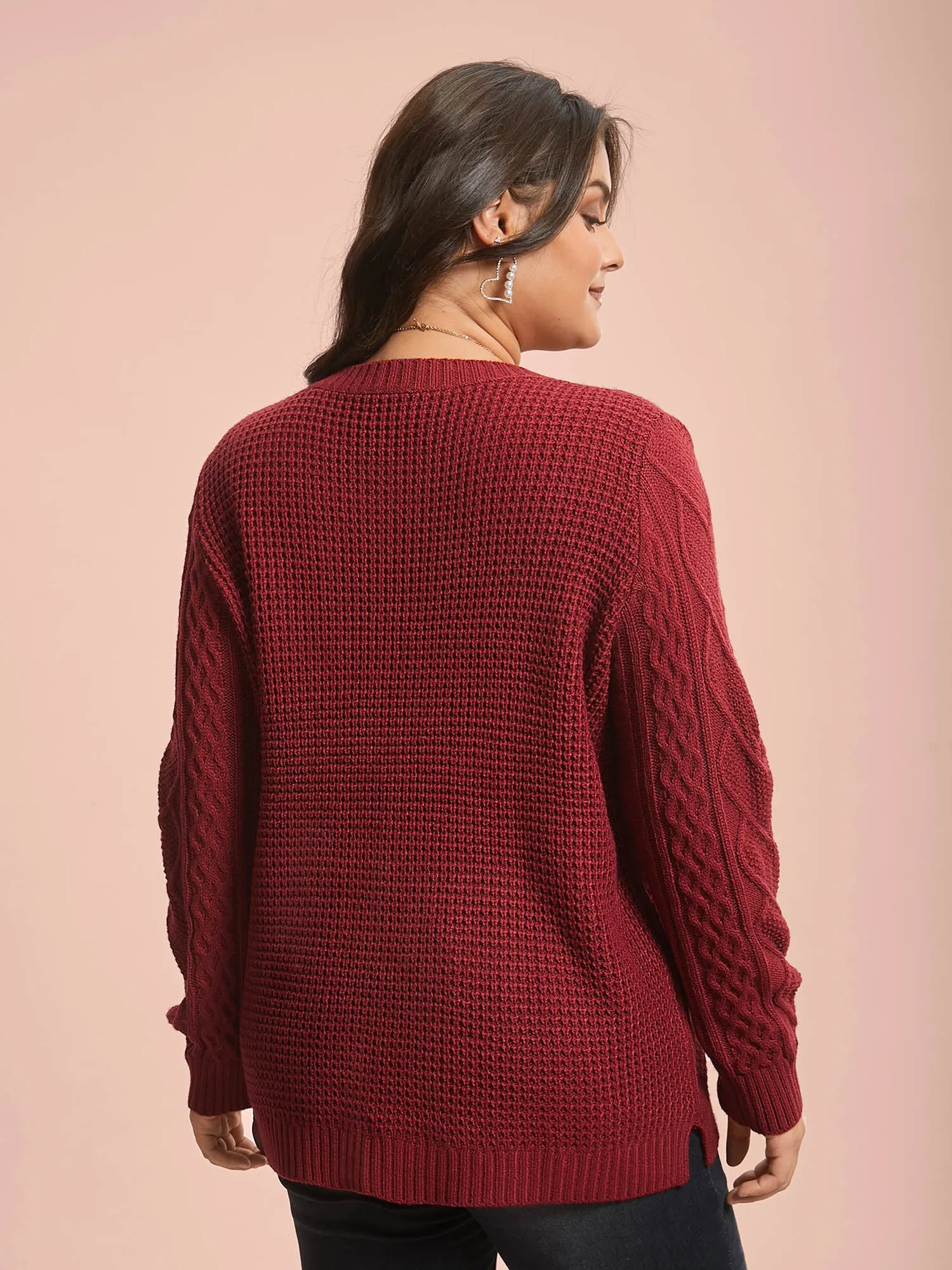 Crew Neck Split Hem Textured Pullover sold by Bloomchic product image thumbnail 2