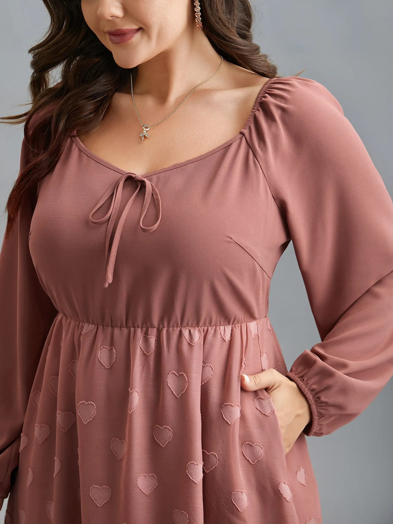 Neck-Tie Heart Pattern Gathered Dress sold by Bloomchic product image thumbnail 5