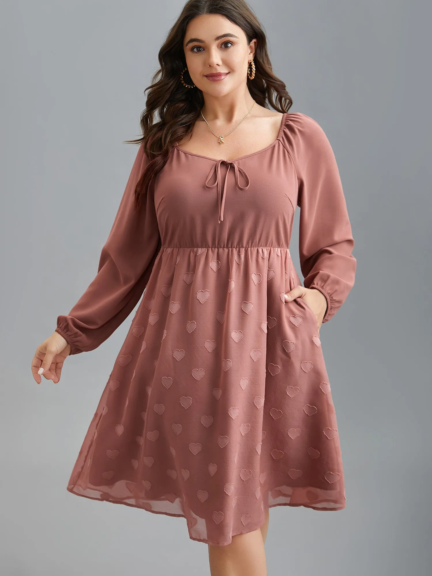 Neck-Tie Heart Pattern Gathered Dress sold by Bloomchic