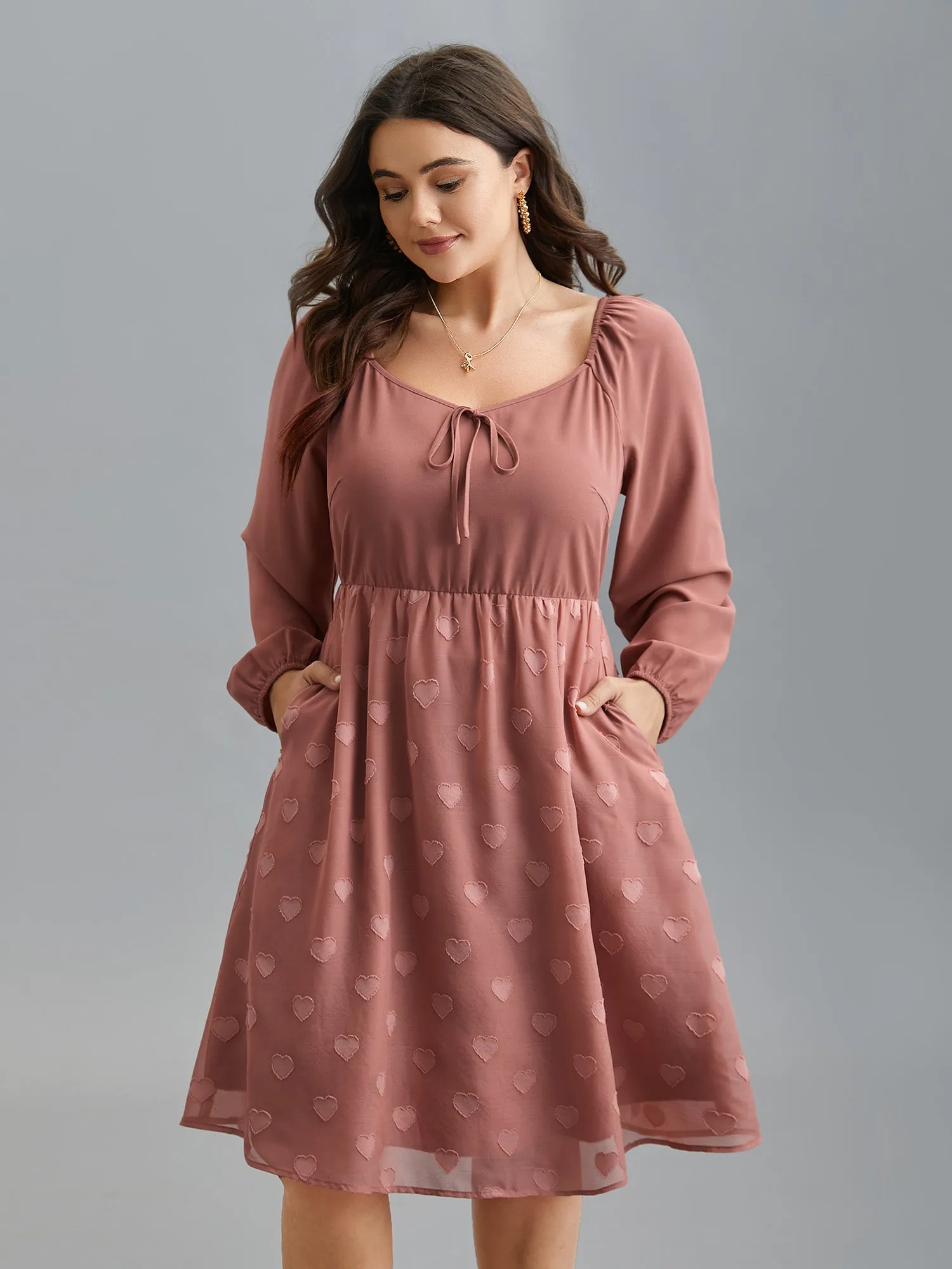 Neck-Tie Heart Pattern Gathered Dress sold by Bloomchic product image thumbnail 3