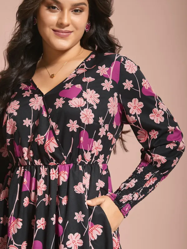 Floral Heart Print Shirred Stretchy Waist Dress sold by Bloomchic