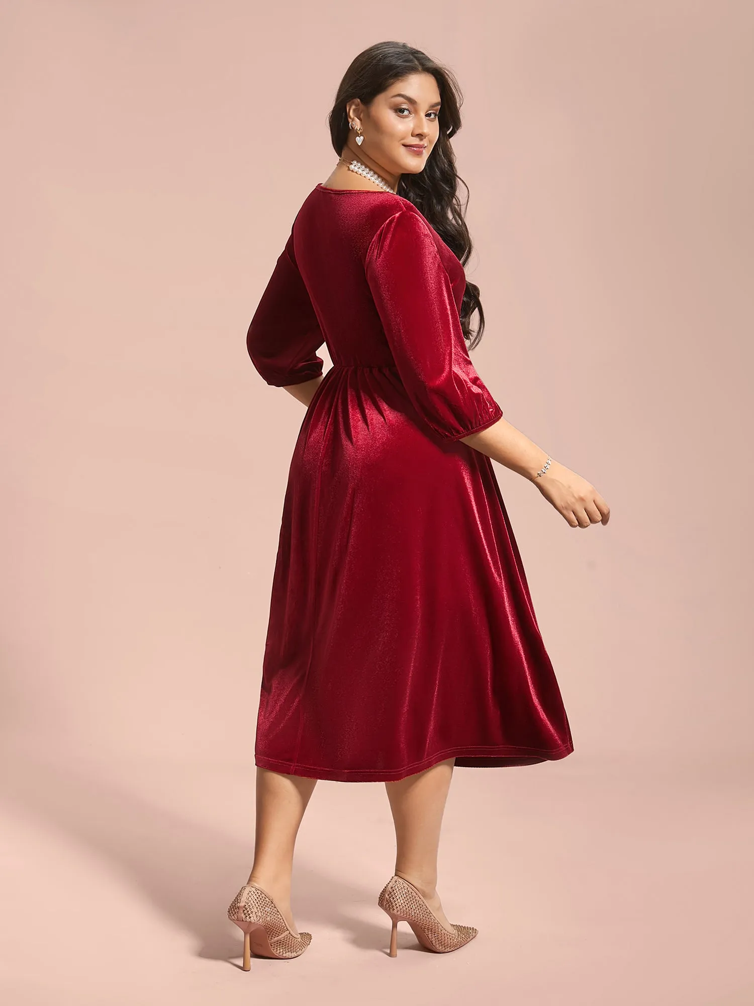 Velvet Lace Detail Waist-Cinched Dress sold by Bloomchic product image thumbnail 5