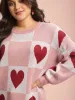 Checkered Hearts Jacquard Color-Contrast Pullover sold by Bloomchic