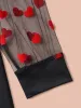 Surplice Neck Heart Flocking Mesh Patchwork Jumpsuit sold by Bloomchic