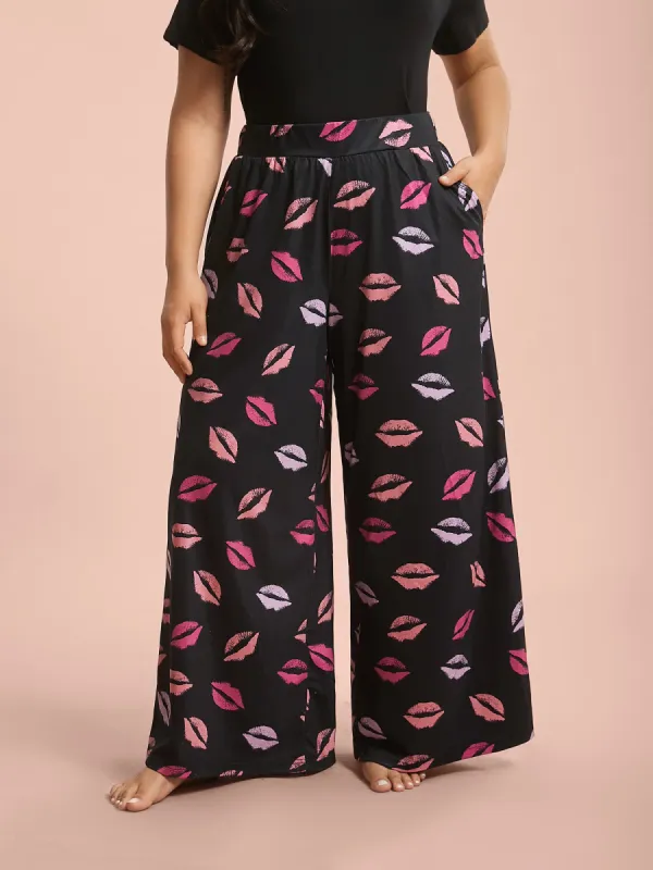 Multi-Color Lips Wide Leg Lounge Bottoms sold by Bloomchic