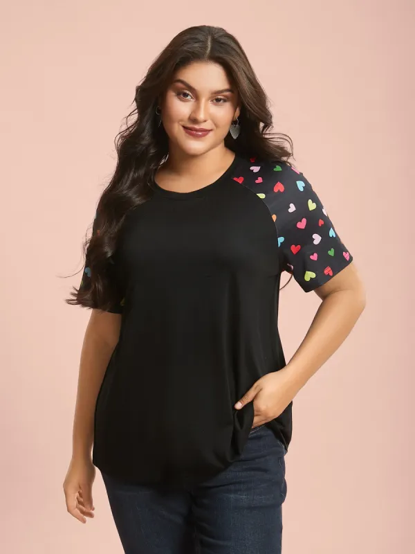 Multi-Color Hearts Spliced Slim-Fit T-Shirt sold by Bloomchic