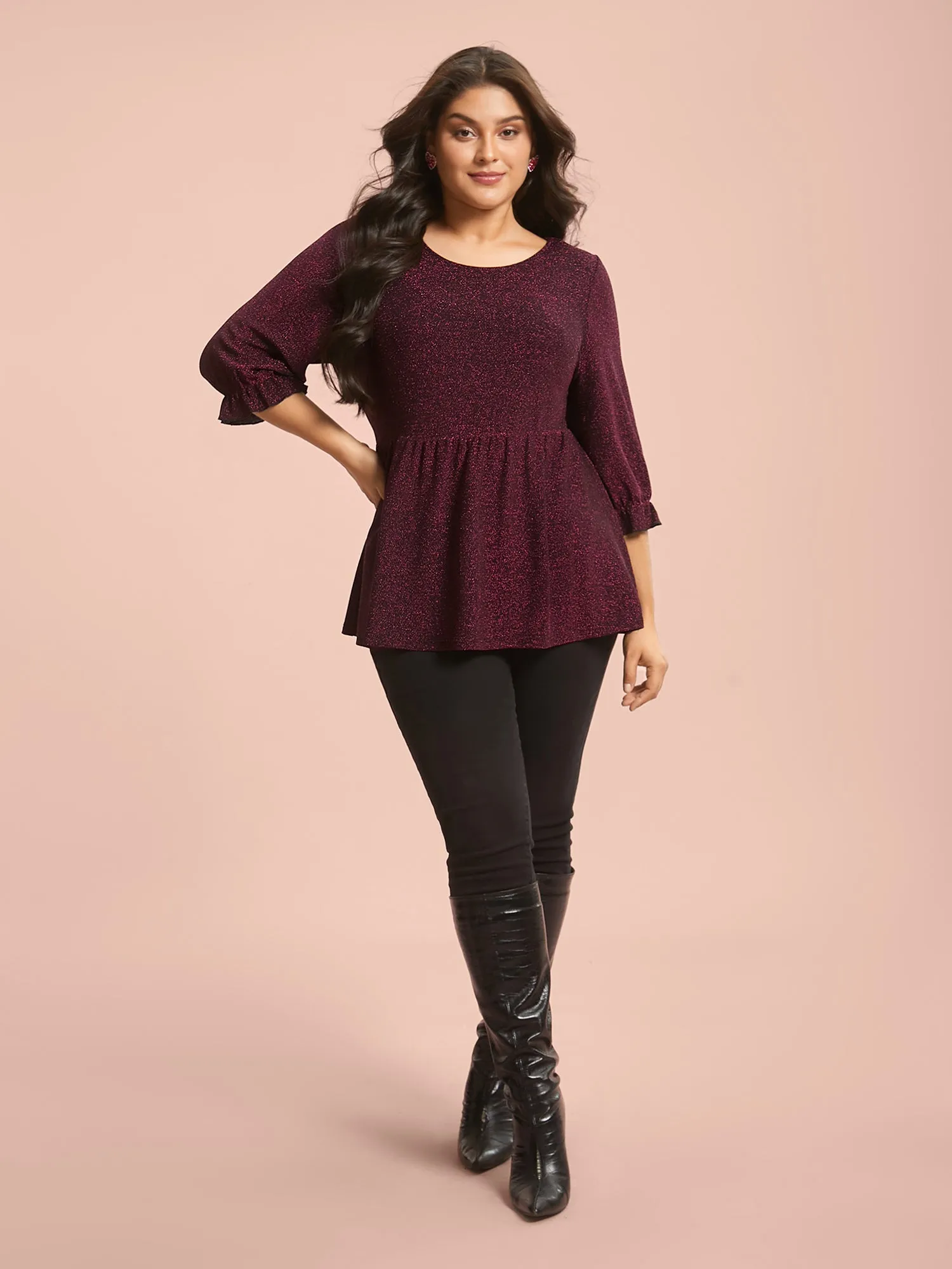 Crew Neck Luxe Ruffle Gathered Blouse sold by Bloomchic product image thumbnail 3