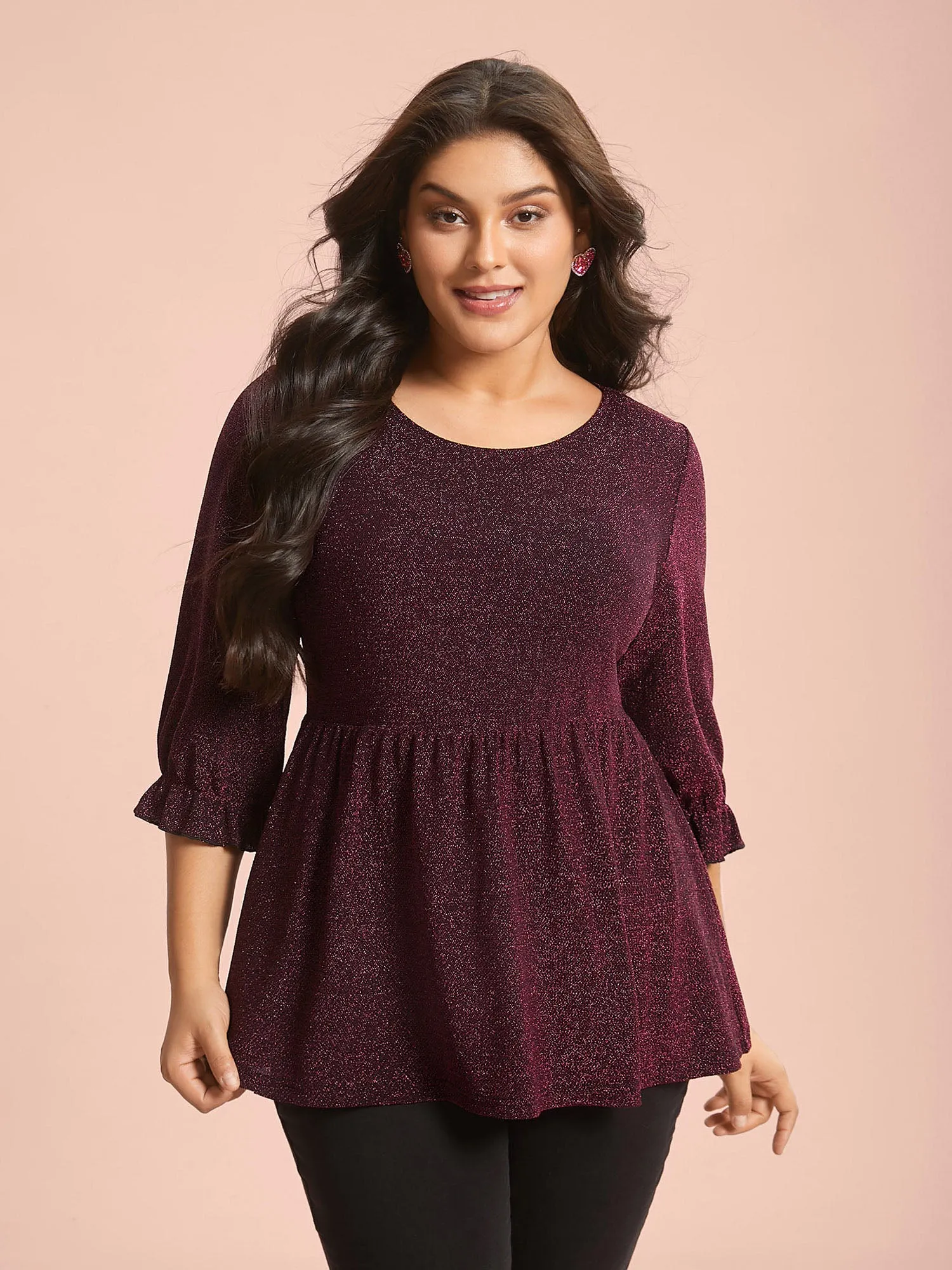 Crew Neck Luxe Ruffle Gathered Blouse sold by Bloomchic product image thumbnail 2