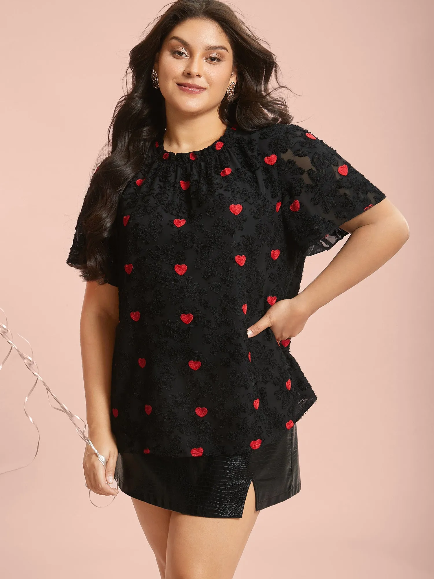 Heart Jacquard Frill Trim Textured Blouse sold by Bloomchic product image thumbnail 4