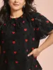 Heart Jacquard Frill Trim Textured Blouse sold by Bloomchic