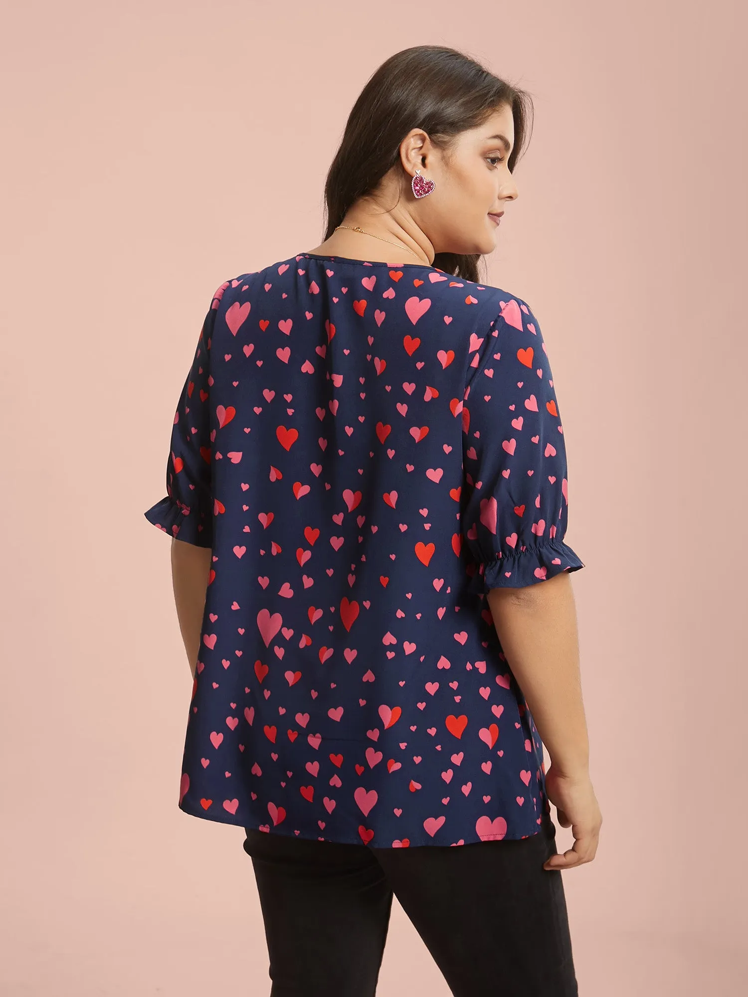 Heart Pattern Button Detail Ruffle Blouse sold by Bloomchic product image thumbnail 5