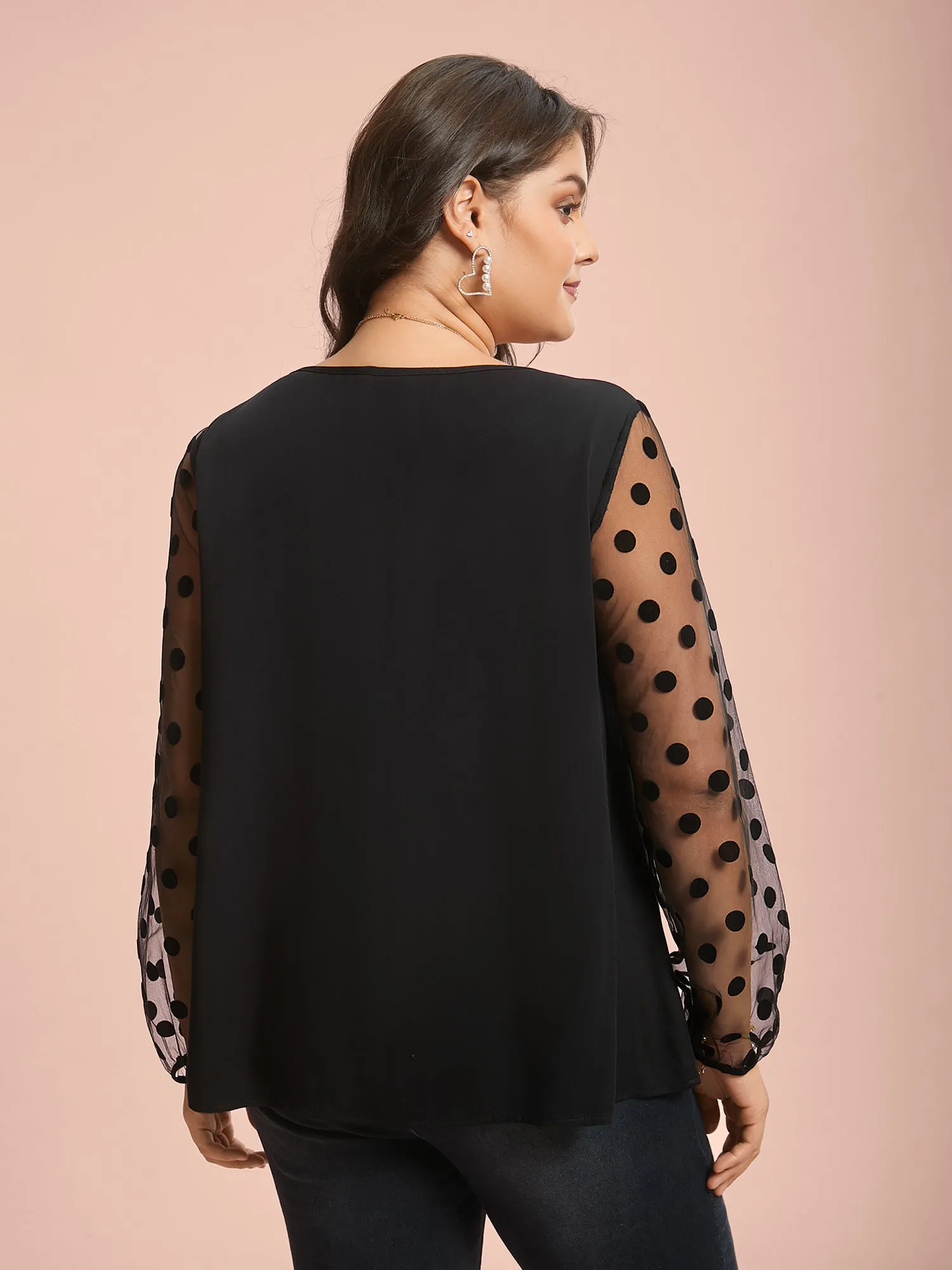 Polka Dot Sheer Mesh Sleeve Spliced Blouse sold by Bloomchic product image thumbnail 5
