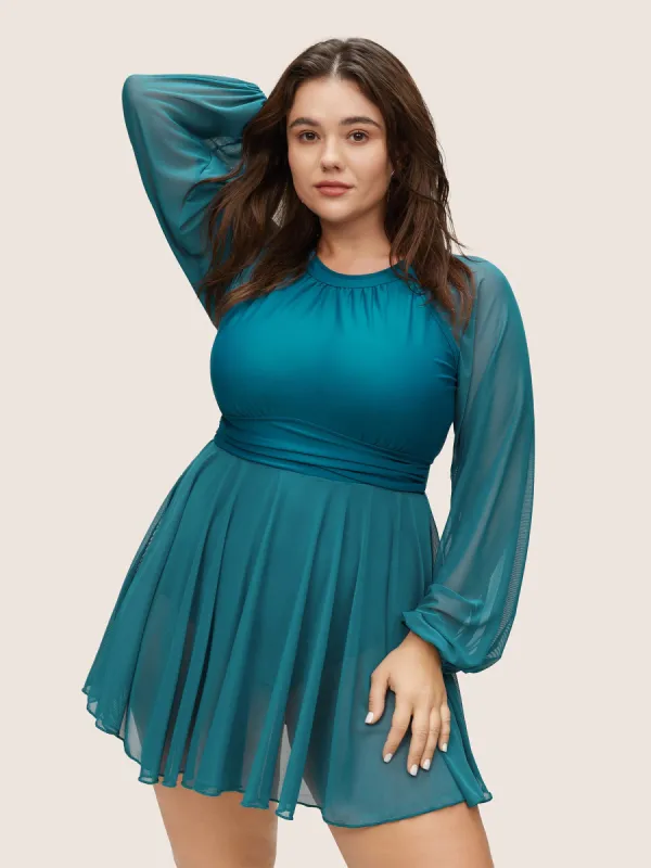 Chiffon Mesh Knotted Back Cut Out Swim Dress made by Bloomchic