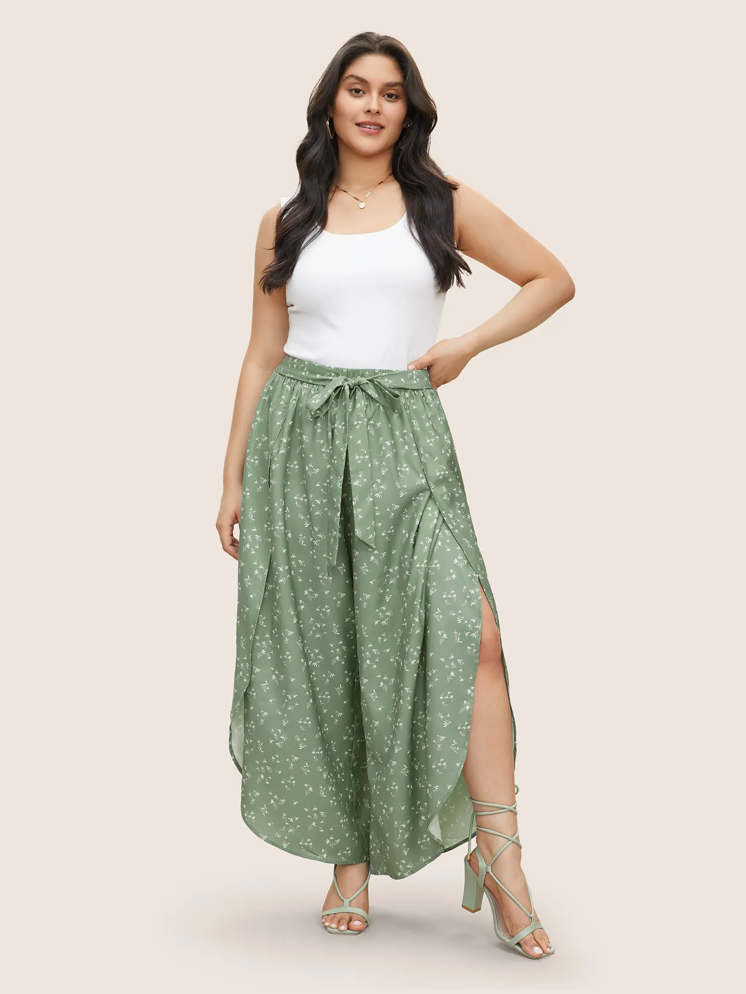 Ditsy Floral Elastic Waist Ties Split Hem Pants sold by Bloomchic product image thumbnail 4