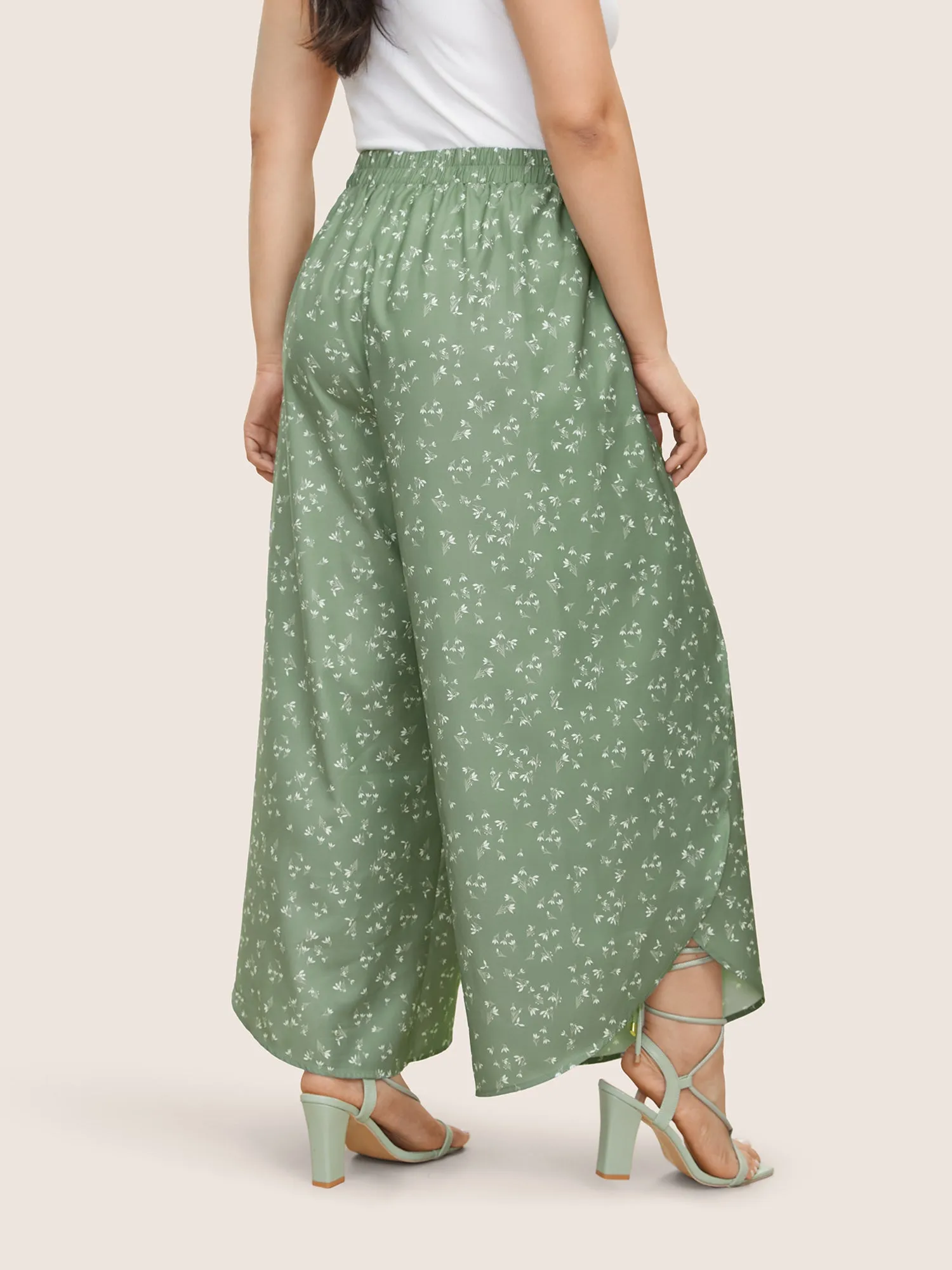 Ditsy Floral Elastic Waist Ties Split Hem Pants sold by Bloomchic product image thumbnail 2