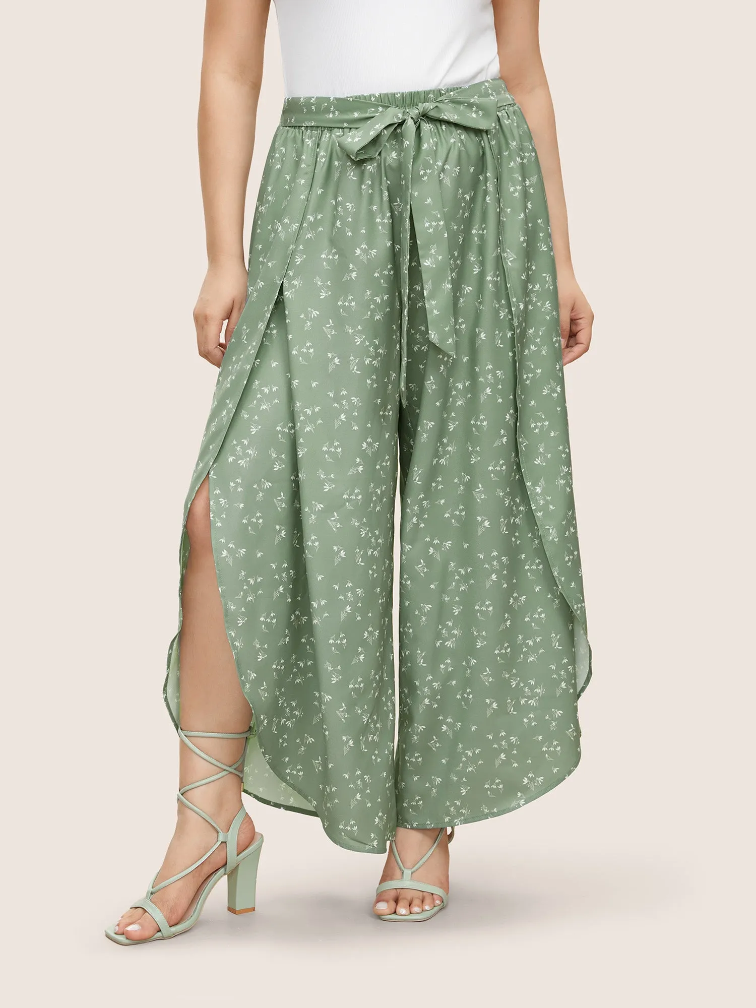 Ditsy Floral Elastic Waist Ties Split Hem Pants sold by Bloomchic product image thumbnail 3