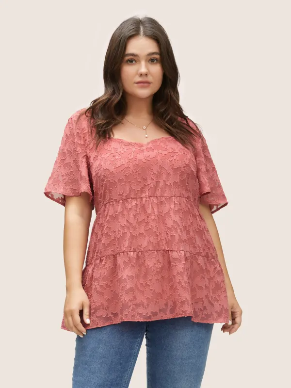 Chiffon Plisse Tiered Hem Ruffle Sleeve Blouse sold by Bloomchic