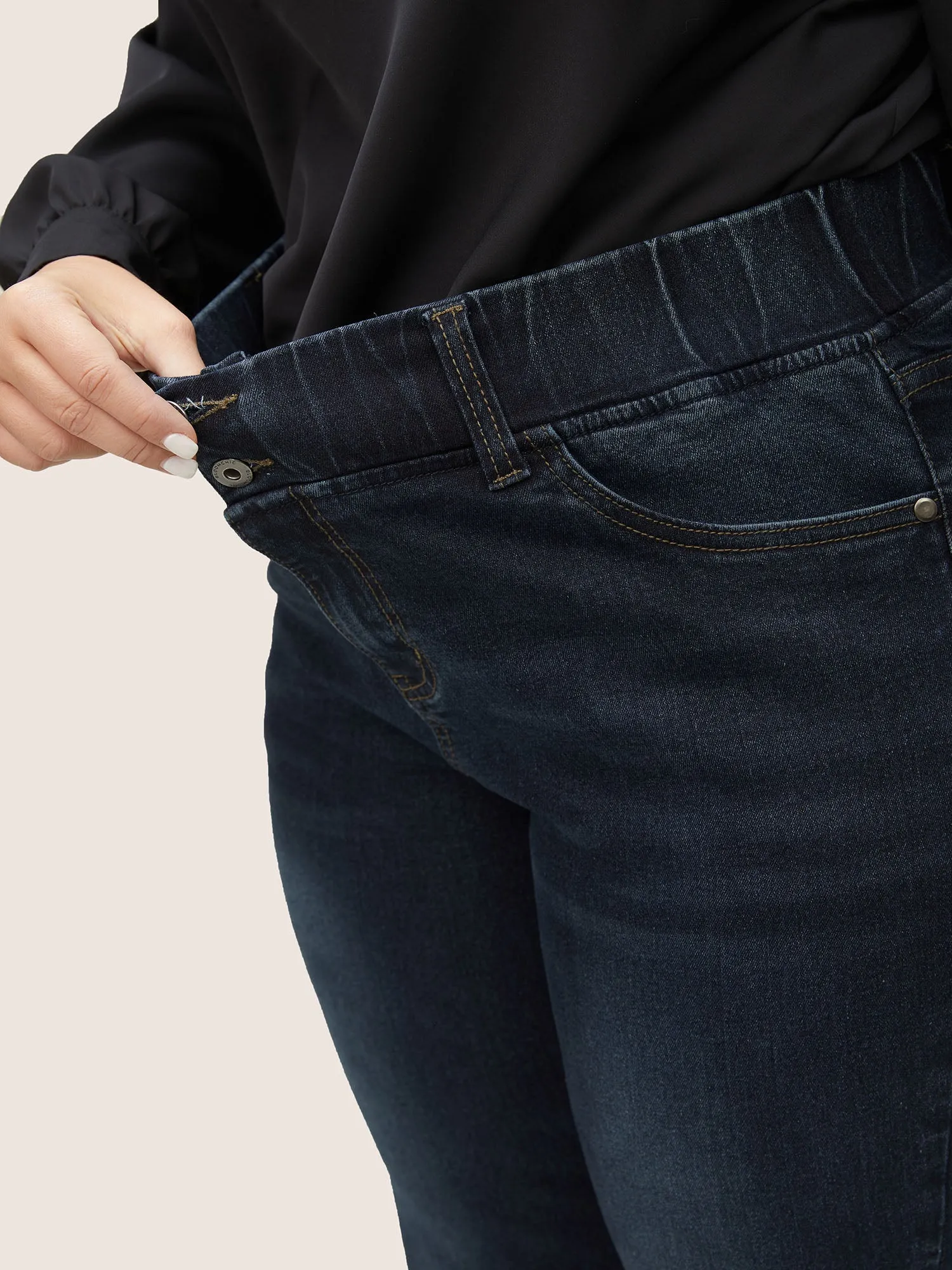 Bootcut Elastic Waist Button Down Jeans sold by Bloomchic product image thumbnail 3