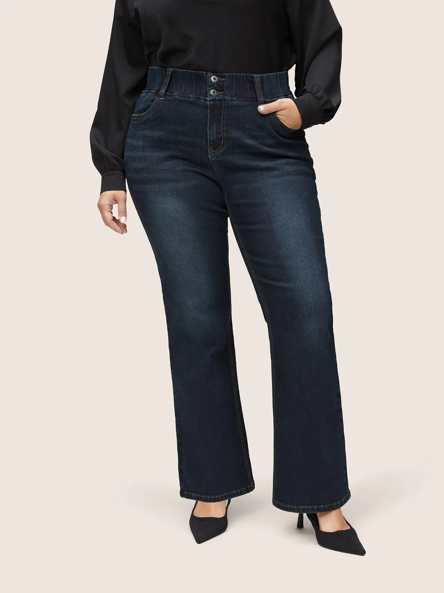 Bootcut Elastic Waist Button Down Jeans sold by Bloomchic