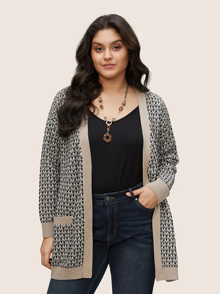 Supersoft Essentials Jacquard Geometric Contrast Pocket Cardigan sold by Bloomchic