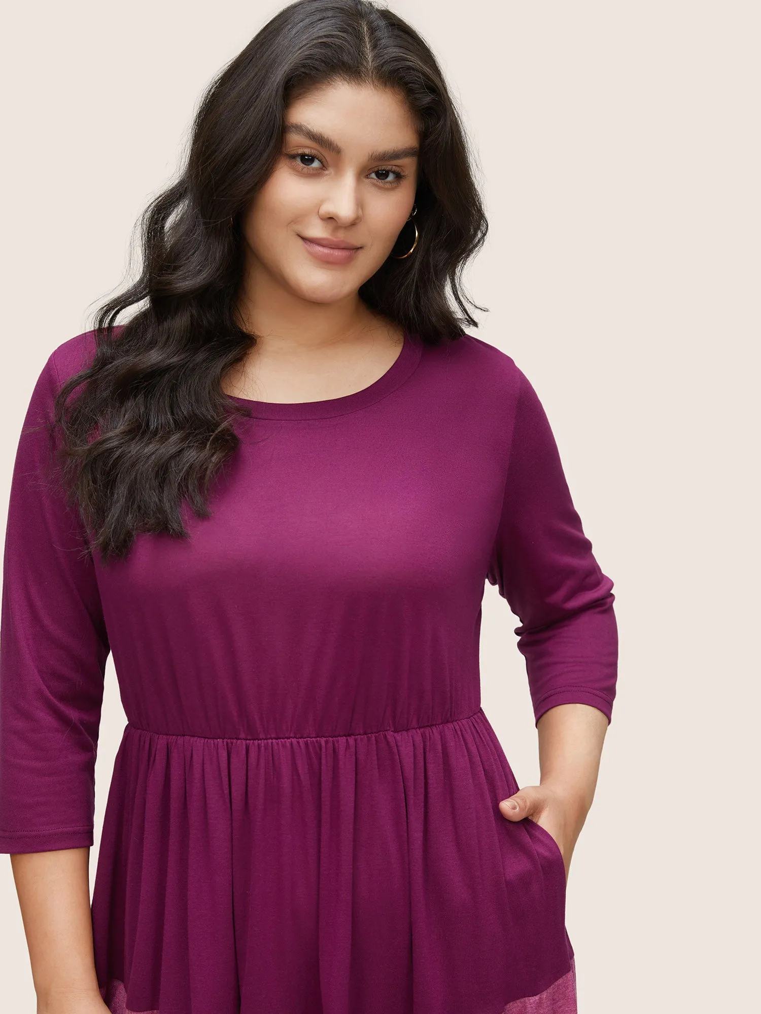 Contrast Elastic Waist Patchwork Gathered Dress sold by Bloomchic product image thumbnail 4