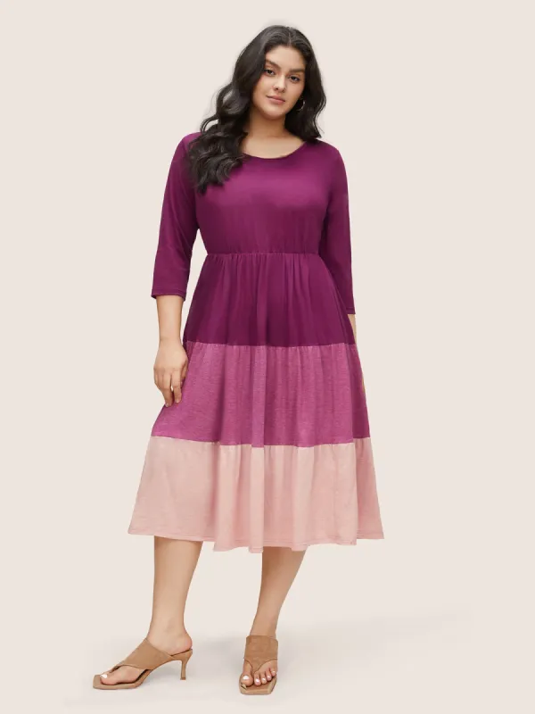 Contrast Elastic Waist Patchwork Gathered Dress sold by Bloomchic
