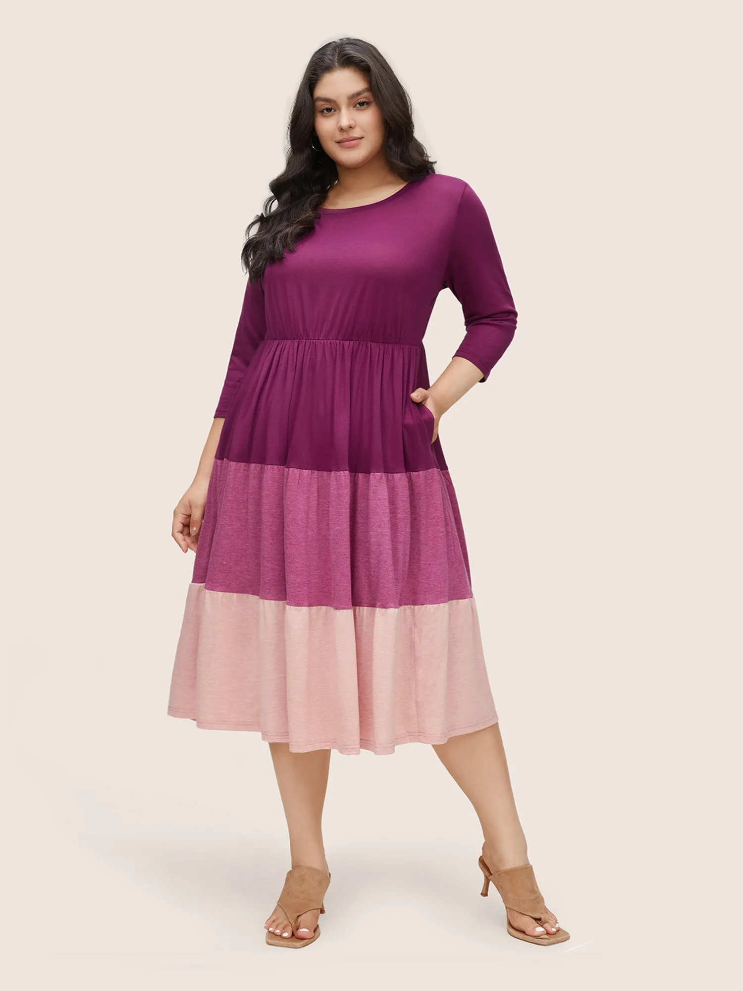 Contrast Elastic Waist Patchwork Gathered Dress sold by Bloomchic product image thumbnail 2