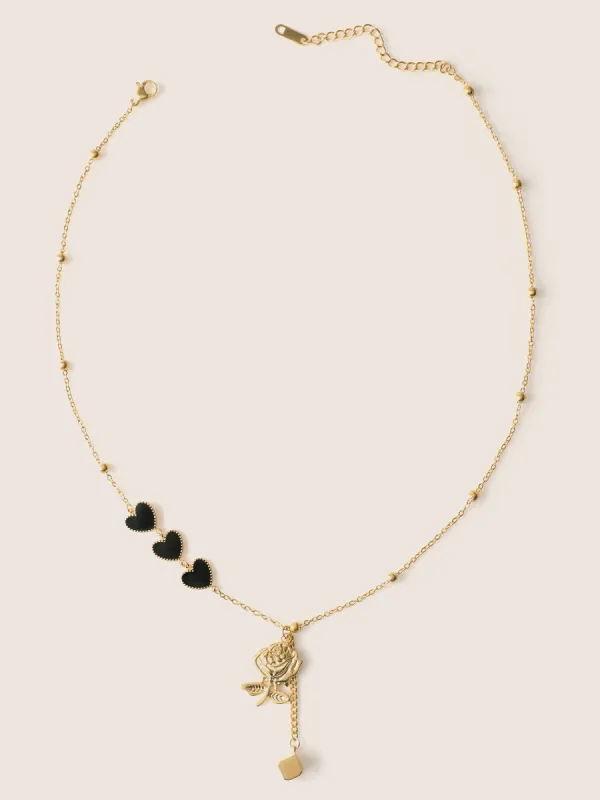 Heart Rose Pendant Adjustable Necklace sold by Bloomchic