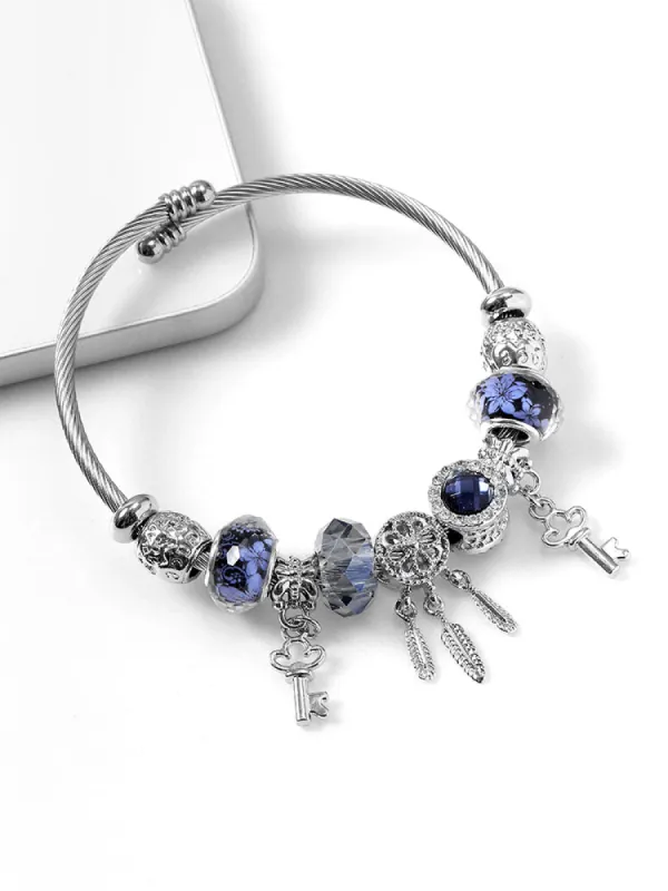 Fashionable Rhinestone Key Decor Charm Bracelet sold by Bloomchic