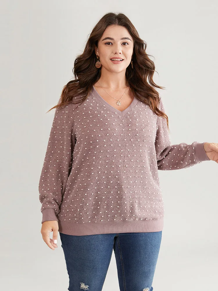 Polka Dot Textured V Neck Rib Knit Sweatshirt sold by Bloomchic