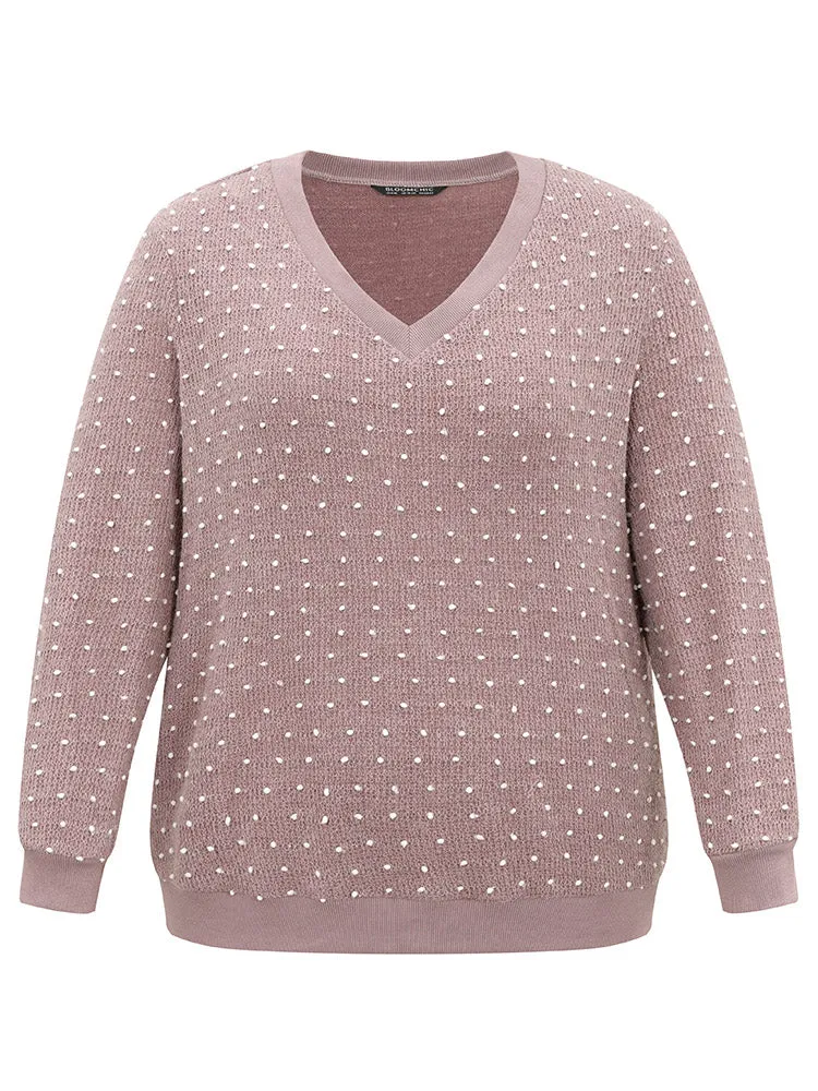 Polka Dot Textured V Neck Rib Knit Sweatshirt sold by Bloomchic product image thumbnail 5