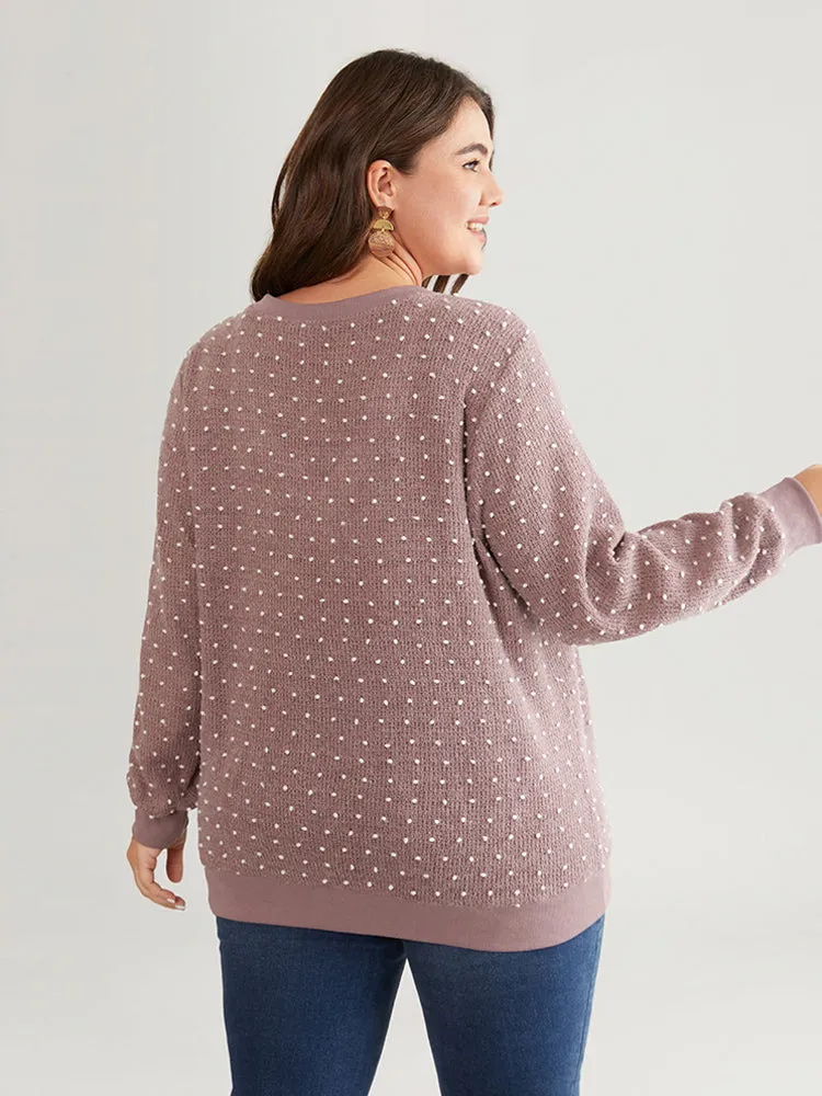 Polka Dot Textured V Neck Rib Knit Sweatshirt sold by Bloomchic product image thumbnail 2