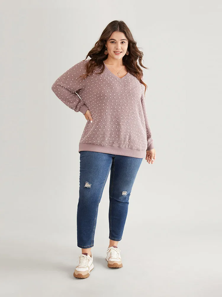 Polka Dot Textured V Neck Rib Knit Sweatshirt sold by Bloomchic product image thumbnail 3