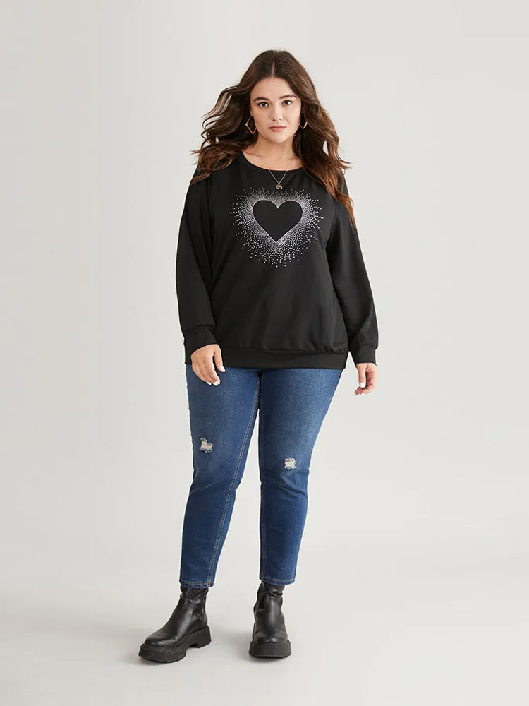 Heart Rhinestone Round Neck Sweatshirt sold by Bloomchic product image thumbnail 4