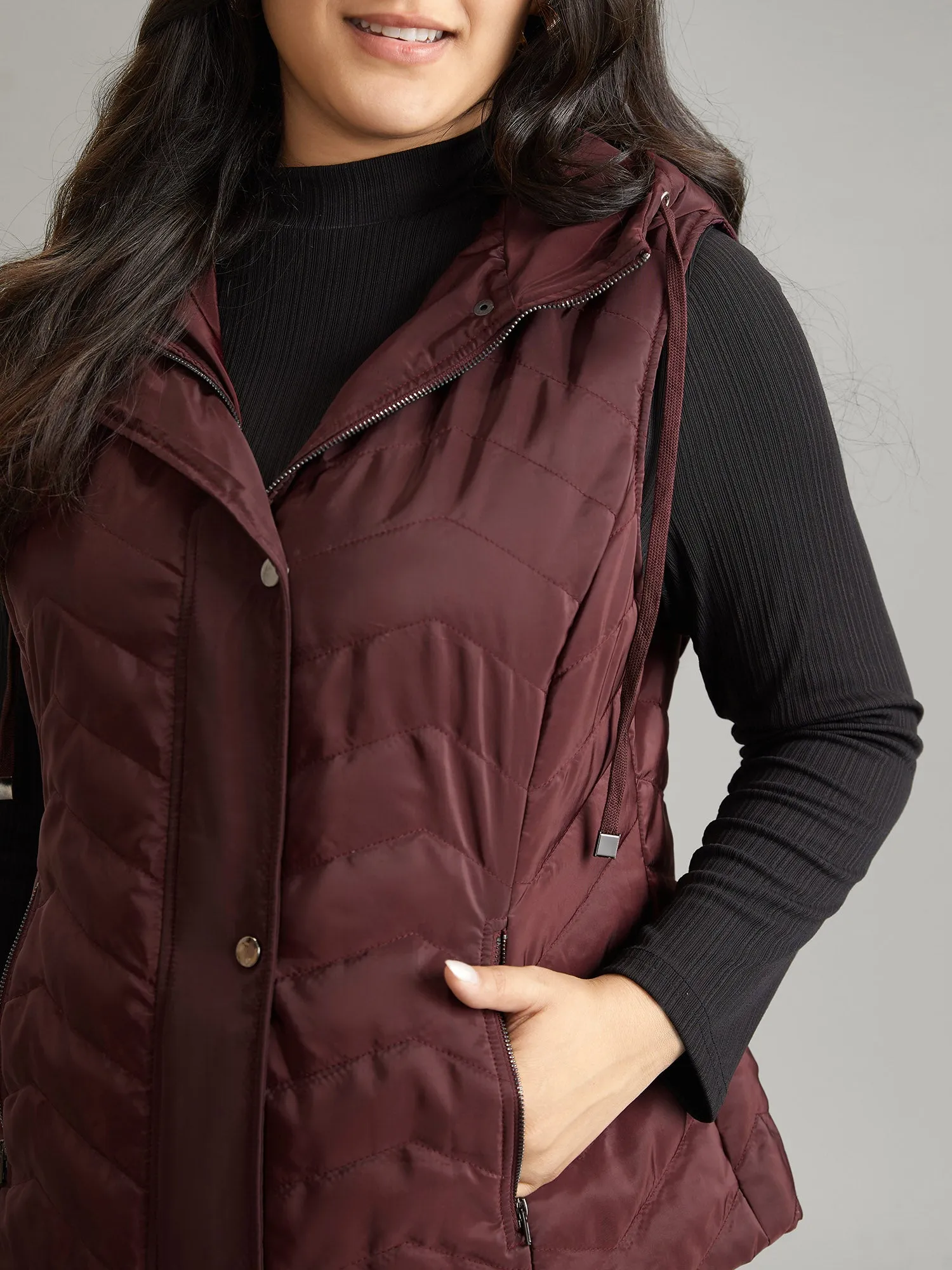 Padded Hooded Drawstring Quilted Vest sold by Bloomchic product image thumbnail 5
