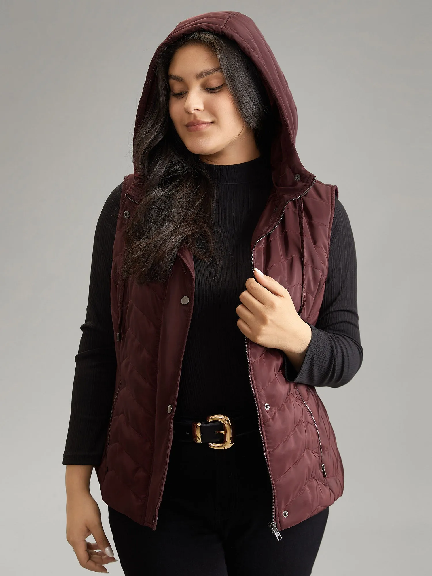 Padded Hooded Drawstring Quilted Vest sold by Bloomchic product image thumbnail 3