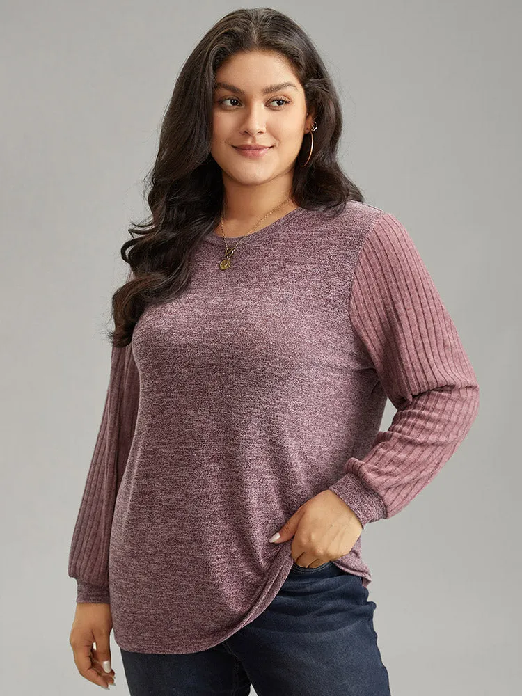 Heather Plisse Patchwork Crew Neck T-shirt sold by Bloomchic