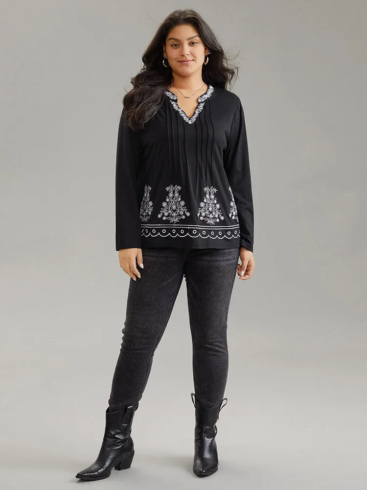 Floral Embroidered Notched Pleated T-shirt sold by Bloomchic product image thumbnail 3