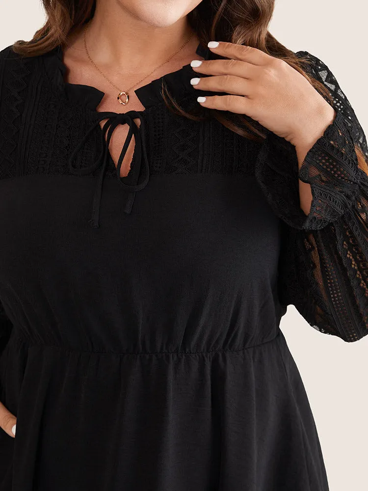 Guipure Lace Knot Neck Ruffle Long Sleeve Dress sold by Bloomchic product image thumbnail 4