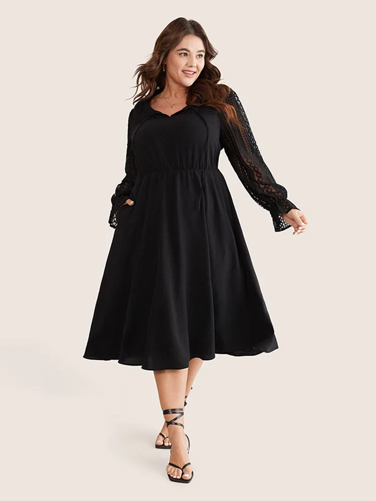 Guipure Lace Knot Neck Ruffle Long Sleeve Dress sold by Bloomchic