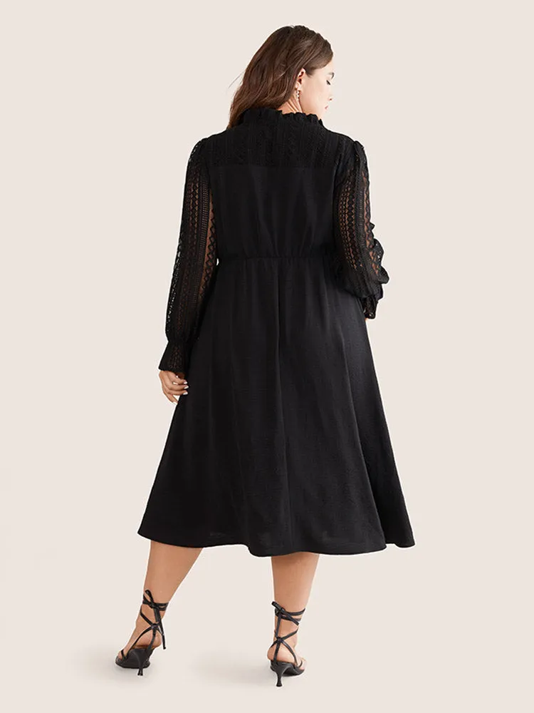 Guipure Lace Knot Neck Ruffle Long Sleeve Dress sold by Bloomchic product image thumbnail 3