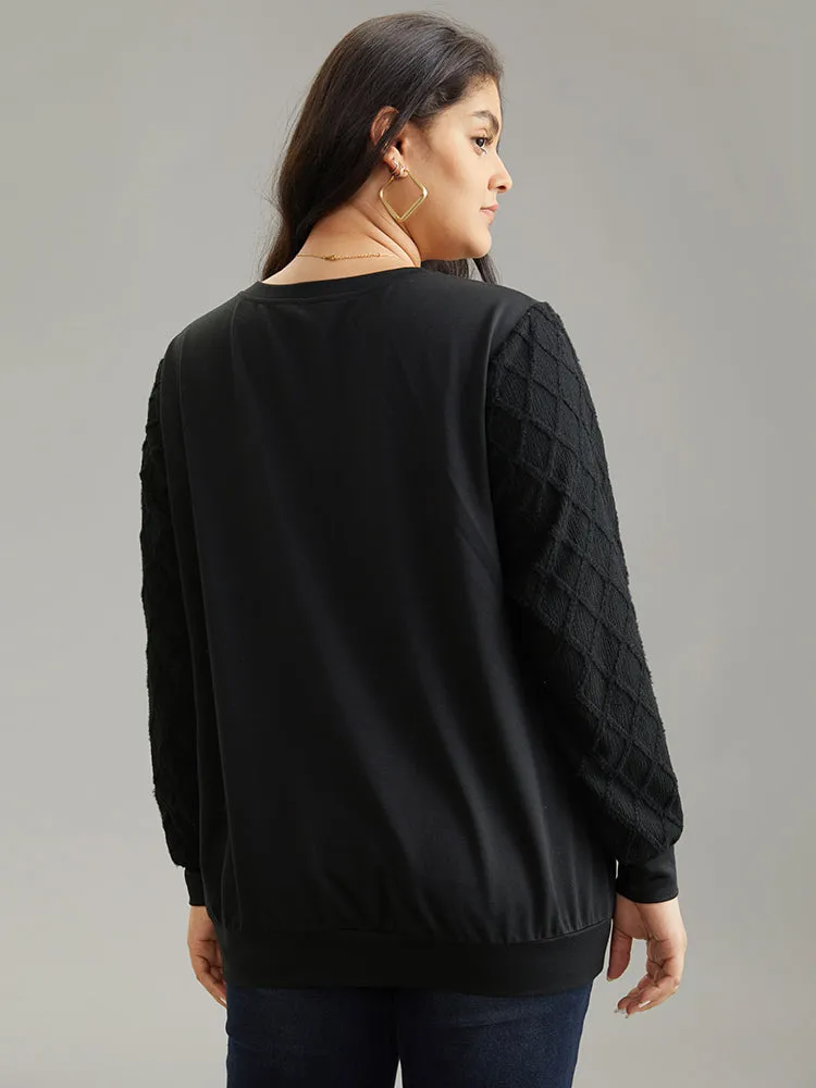 Plain Textured Patchwork Jacquard Sweatshirt sold by Bloomchic product image thumbnail 2