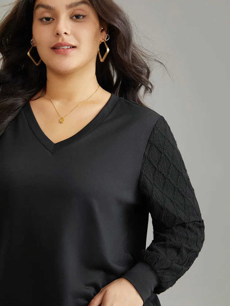 Plain Textured Patchwork Jacquard Sweatshirt sold by Bloomchic product image thumbnail 4