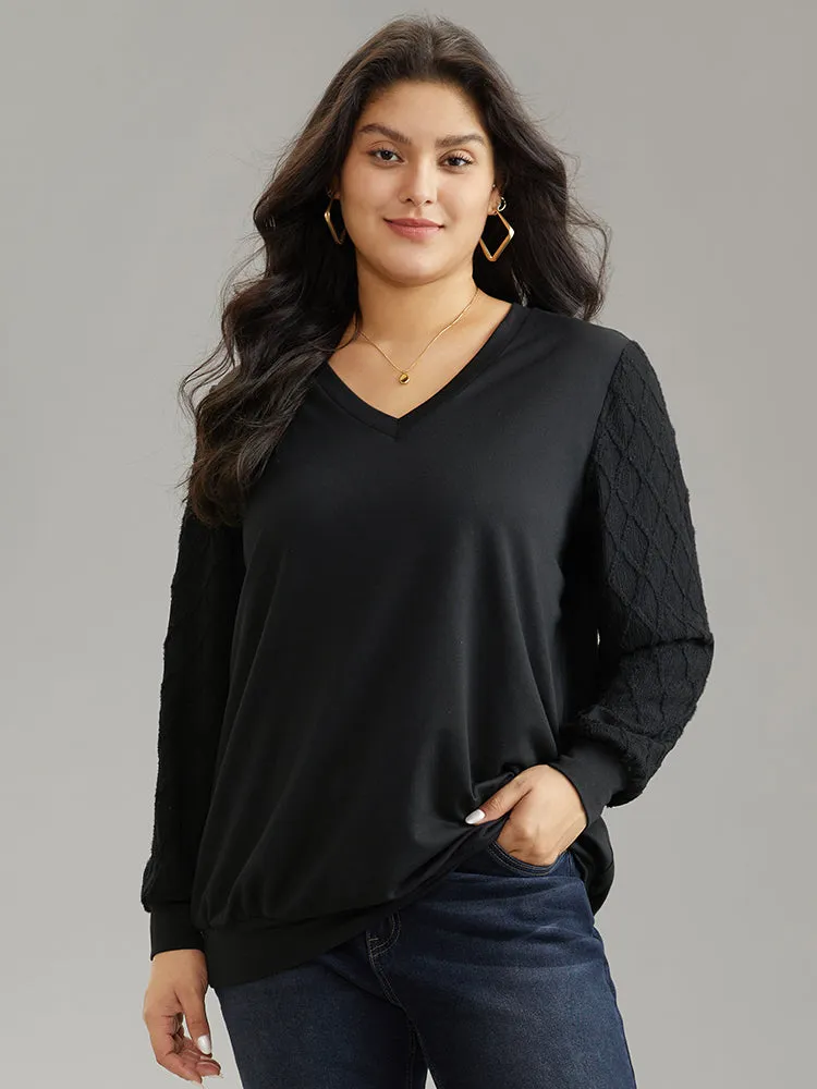 Plain Textured Patchwork Jacquard Sweatshirt sold by Bloomchic