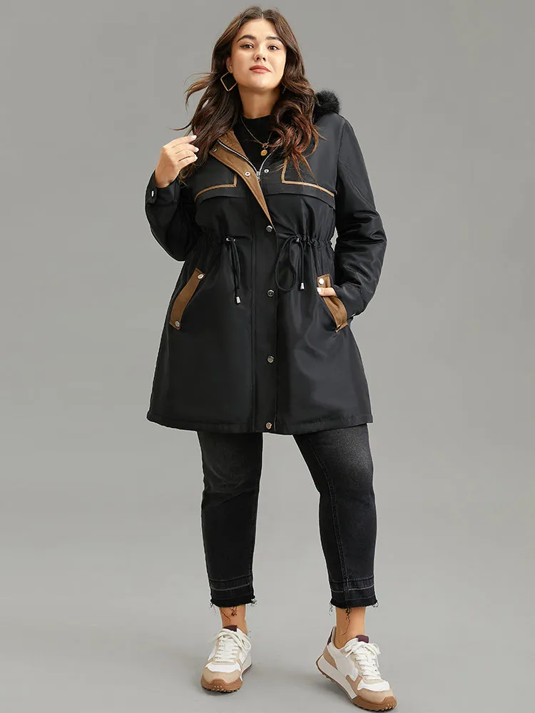 Contrast Drawstring Patchwork Zipper Fuzzy Trim Coat sold by Bloomchic product image thumbnail 4