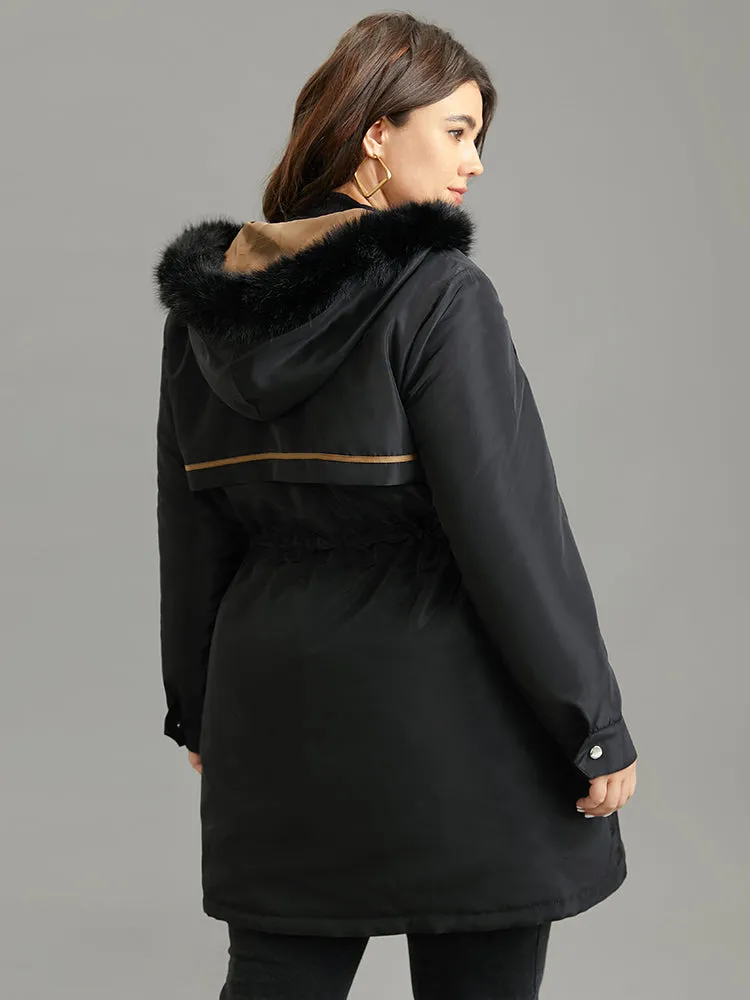 Contrast Drawstring Patchwork Zipper Fuzzy Trim Coat sold by Bloomchic product image thumbnail 2