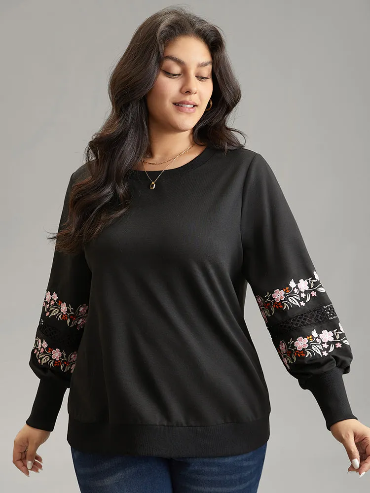 Floral Embroidered Lace Insert Sweatshirt sold by Bloomchic product image thumbnail 3