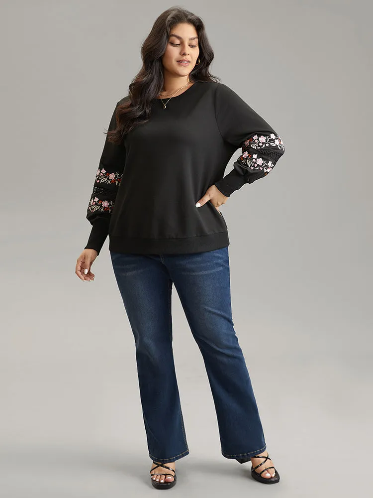 Floral Embroidered Lace Insert Sweatshirt sold by Bloomchic product image thumbnail 4